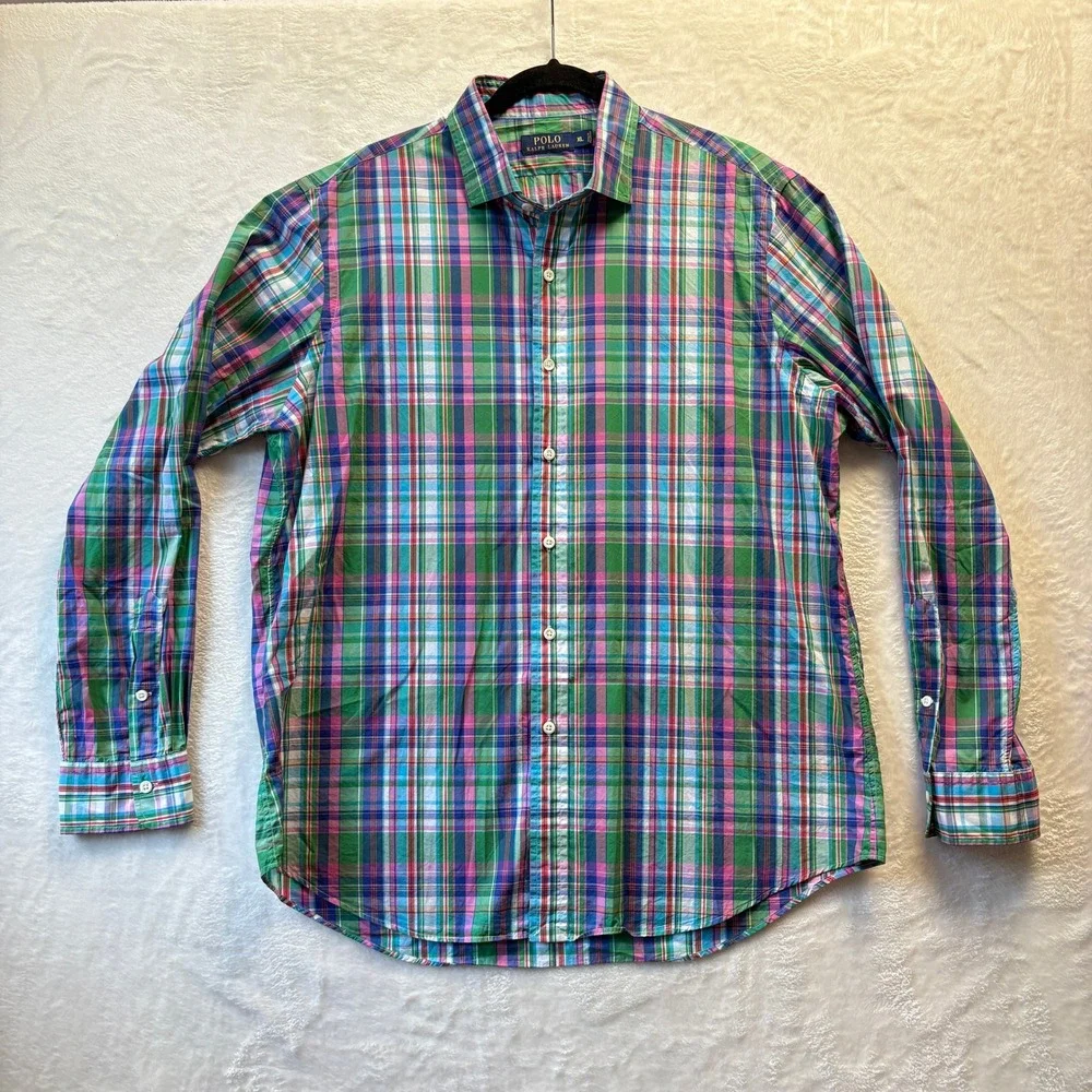 Polo‎ Ralph Lauren Plaid Button Down Shirt Men Sz XL Multi Colorful Cotton